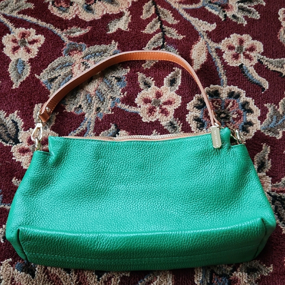 Valentina Green Shoulder Bag with Tan Strap